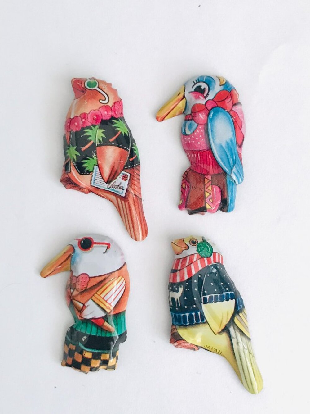 Vintage Parrot Pins Tin New Old Stock Japan Set of 4